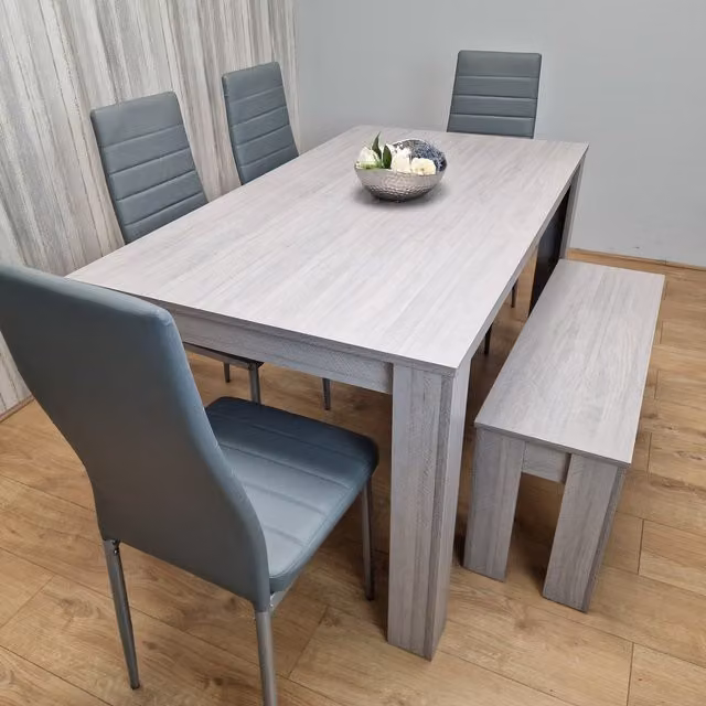 Kosy Koala Modern Grey Rectangular Dining Set with Table, 4 Chairs and Bench