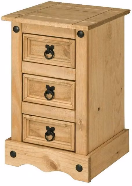 Hinsinc Rustic Mexican Pine 3 Drawer Bedside Cabinet in Brown – 1