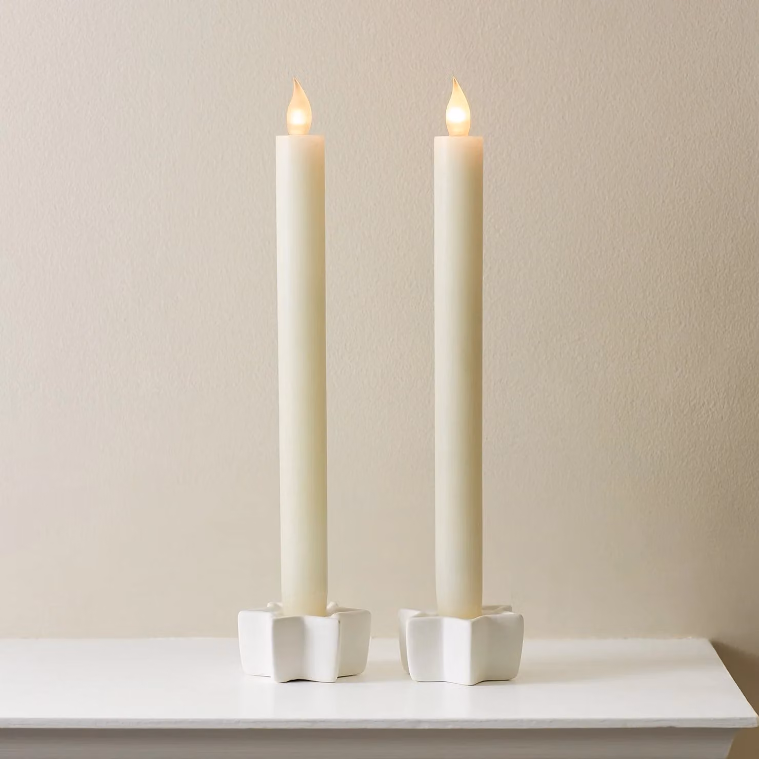 Lights4fun Set of 2 Ivory Real Wax Battery Operated LED Taper Candles with Flicker Effect – 1