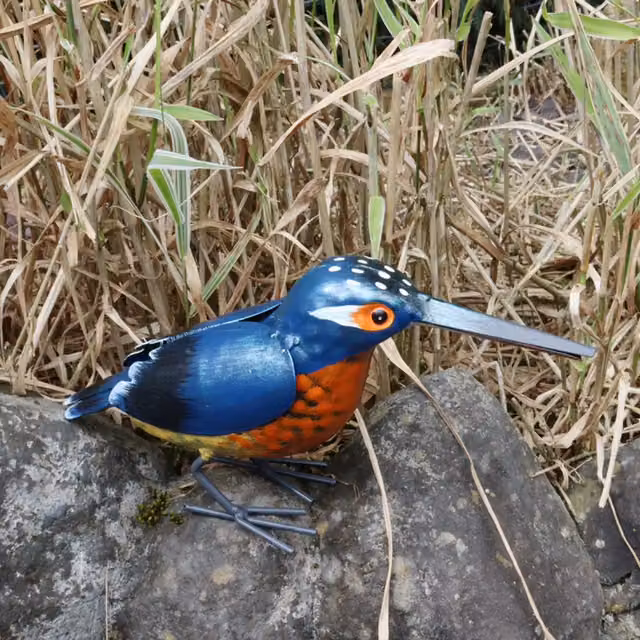 Betley Metal Kingfisher Bird Sculpture, Brown and Blue Hand-Painted Tabletop Garden Ornament