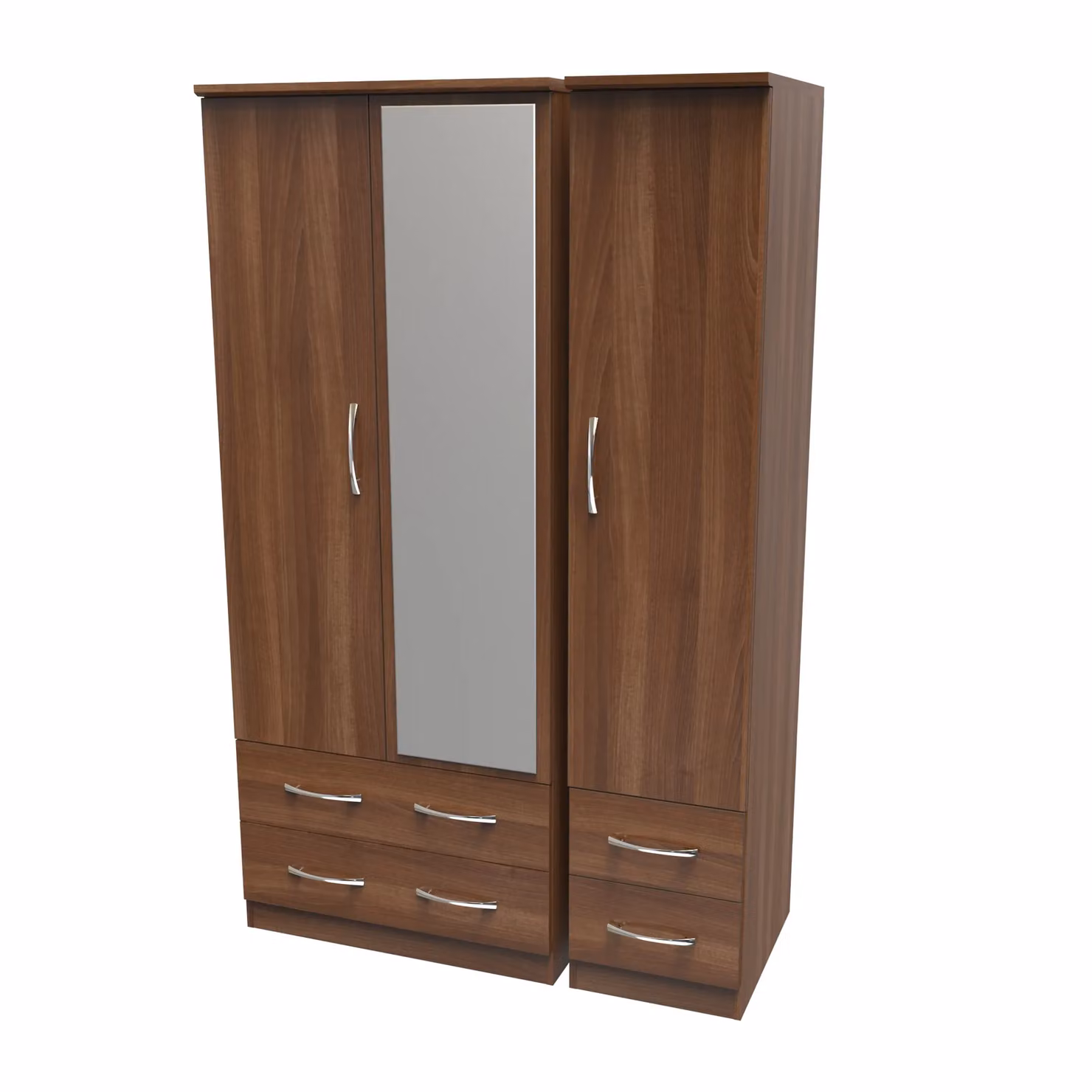 2 U Hampshire Ready Assembled Triple Wardrobe with Mirror and Drawers in Walnut – 2