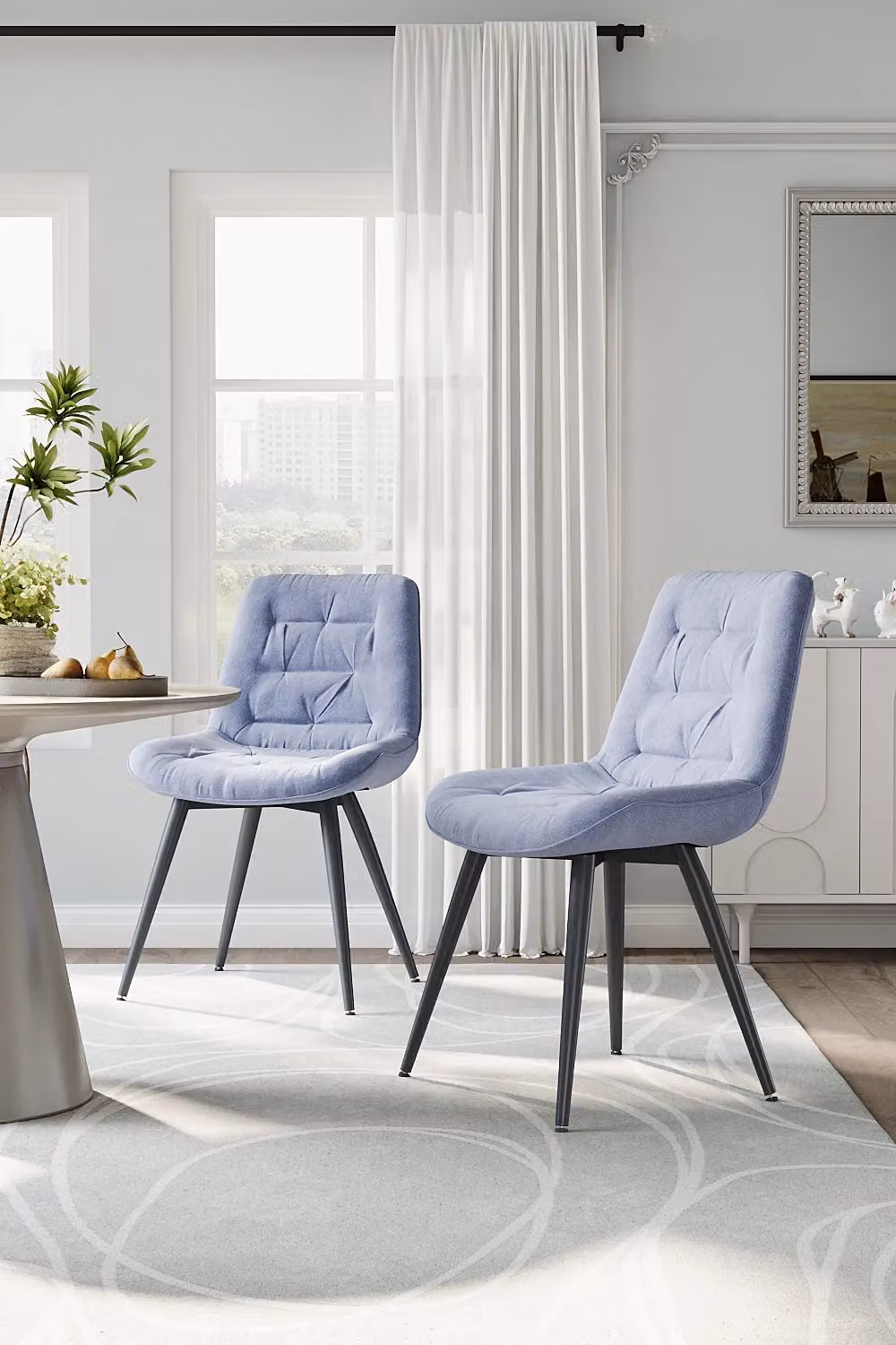 Living and Home Set of 2 Grey Teddy Fleece Upholstered Dining Chairs with Black Metal Legs – 2