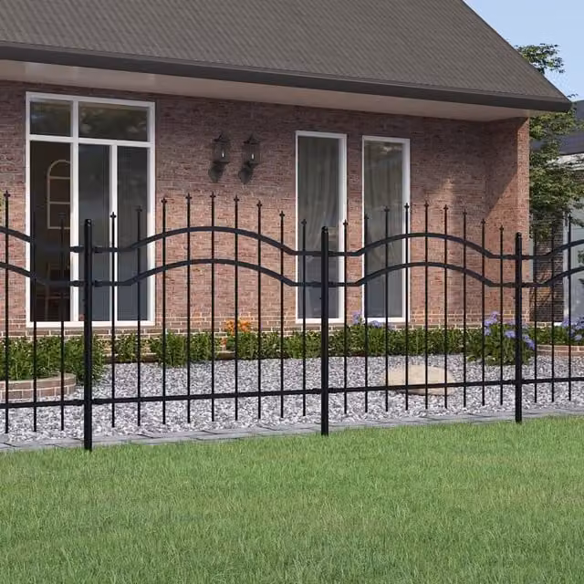 Berkfield Home Spear Top Garden Fence, Black Powder-coated Steel, Height: 140 cm – 1