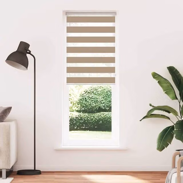 Berkfield Home Zebra Blind in Sand Brown, Striped Polyester, W: 85 cm, H: 200 cm