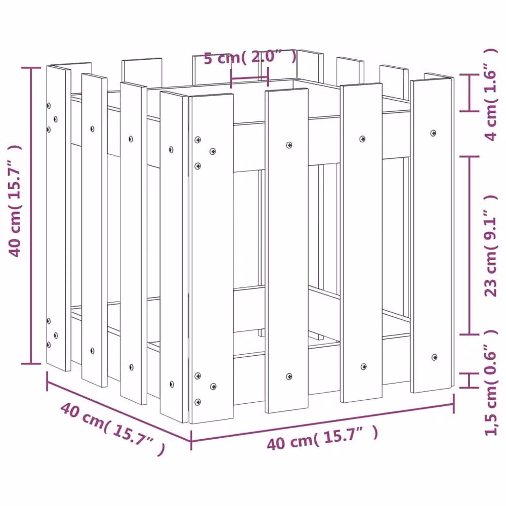 Berkfield Home Beautiful Garden Planter with Fence Design in Brown, W/D/H: 40 x 40 x 40 cm – 5