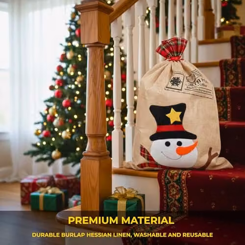 Shatchi Large Santa Sack Christmas Stocking in Brown Hessian, W/H: 70 x 50 cm – 4