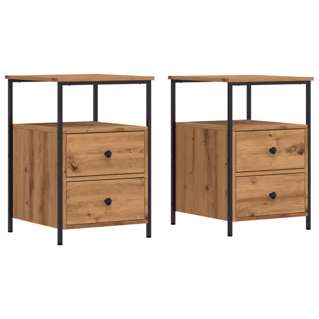 Berkfield Home Set of 2 Artisan Oak Bedside Cabinets in Brown, W/D/H: 34 x 35.5 x 50 cm – 2