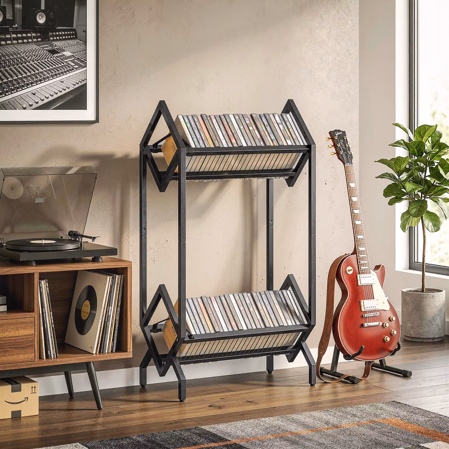 HOMCOM 2-Tier Black Metal Freestanding CD Storage Rack with 50 Media Compartments – 5