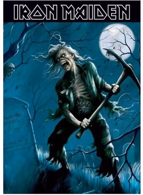 Iron Maiden Benjamin Breeg Postcard in Blue and Black