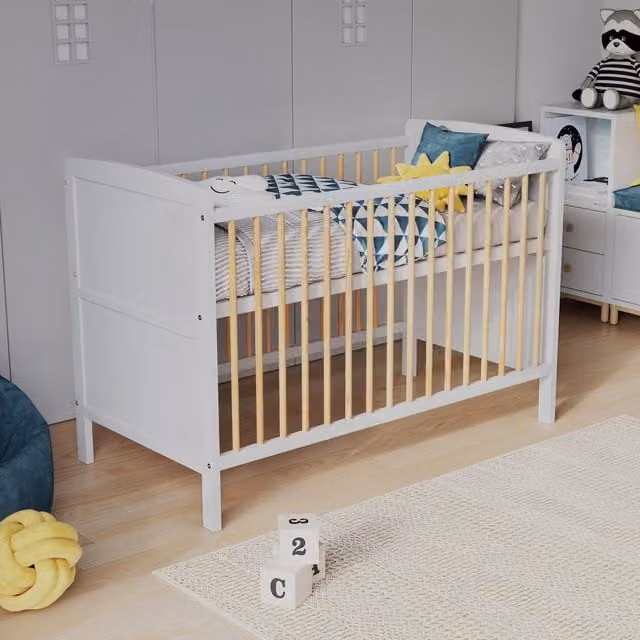 Love For Sleep Timon Cot Bed with Mattress in White and Pine