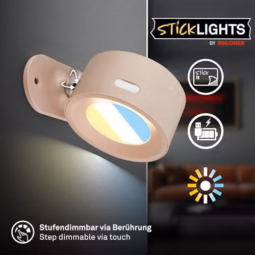 Briloner LED Wall Light Rechargeable Dimmable Touch Control CCT Reading Lamp Beige W/D/H: 7.5 x 4 x 4 cm – 2