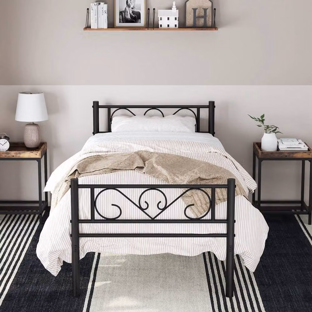 KORVIXA Metal Single Bed Frame in Black, W/D/H: 90 x 190 x 31.8 cm – 2