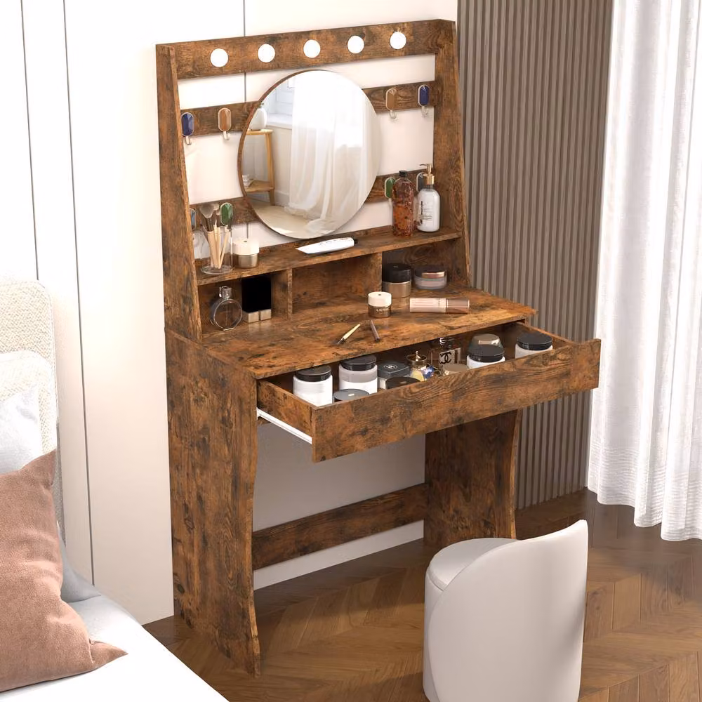 KEEPREAPER Hollywood LED Dressing Table with Adjustable Lighting in Brown – 7
