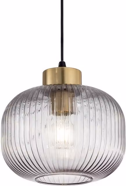 Ideal Lux Mint-2 Indoor Dome Ceiling Pendant Lamp with Grey Glass and Brass Metal Finish