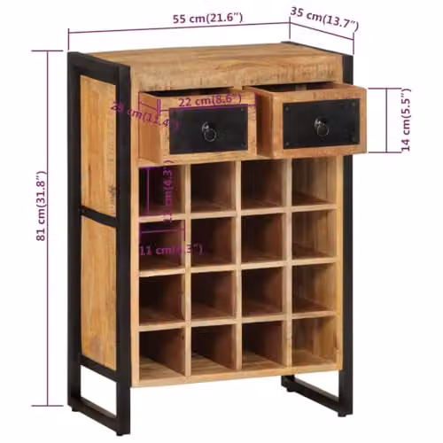 vidaXL Vintage Mango Wood and Metal Wine Rack for 16 Bottles, Brown and Black, W/D/H: 81 x 35 x 55 cm – 2