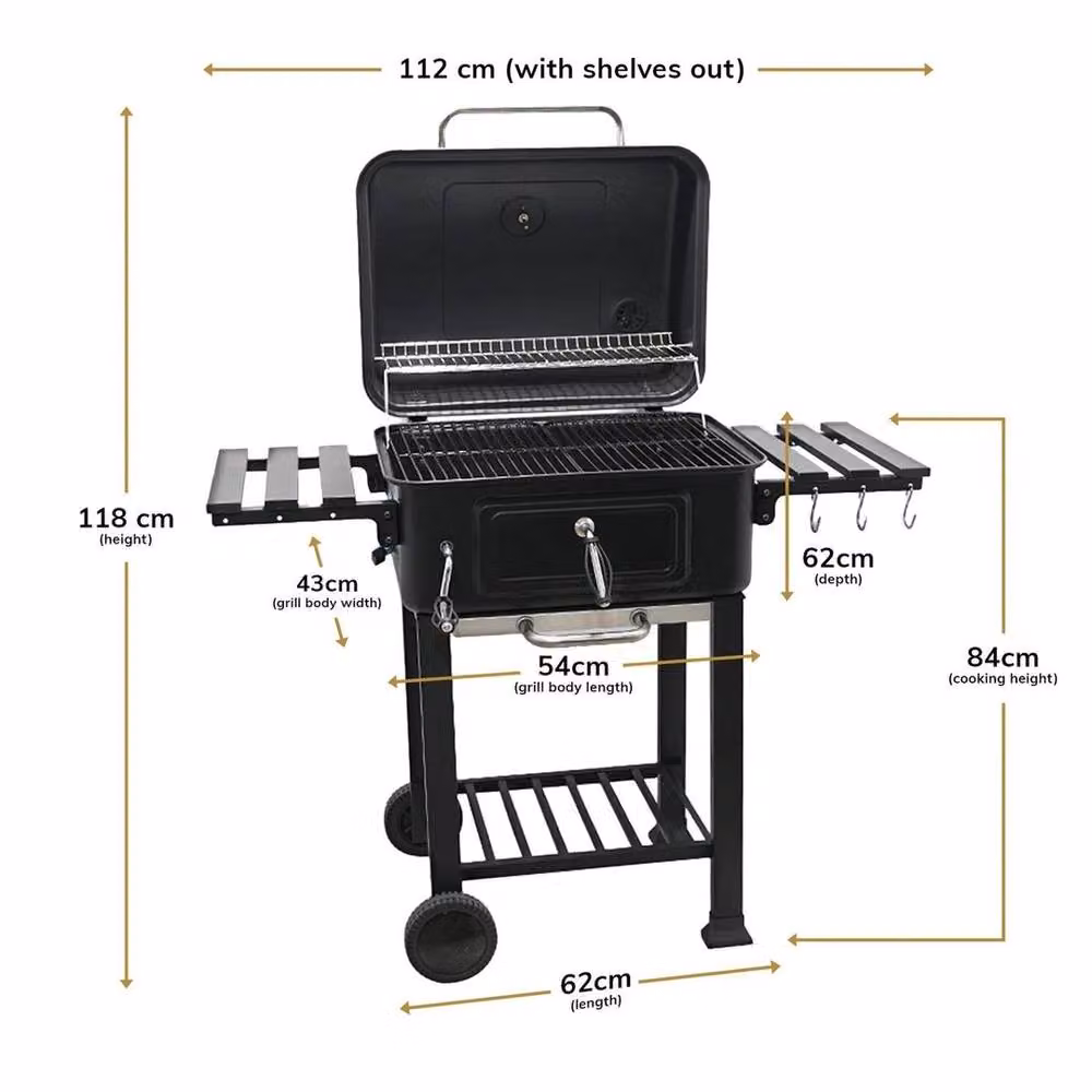 Kelvenix XL Charcoal BBQ Smoker Grill in Black with Thermometer and Wheels – 2