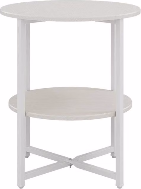 KORVIXA Round 2-Tier Side Table and Coffee End Table in White