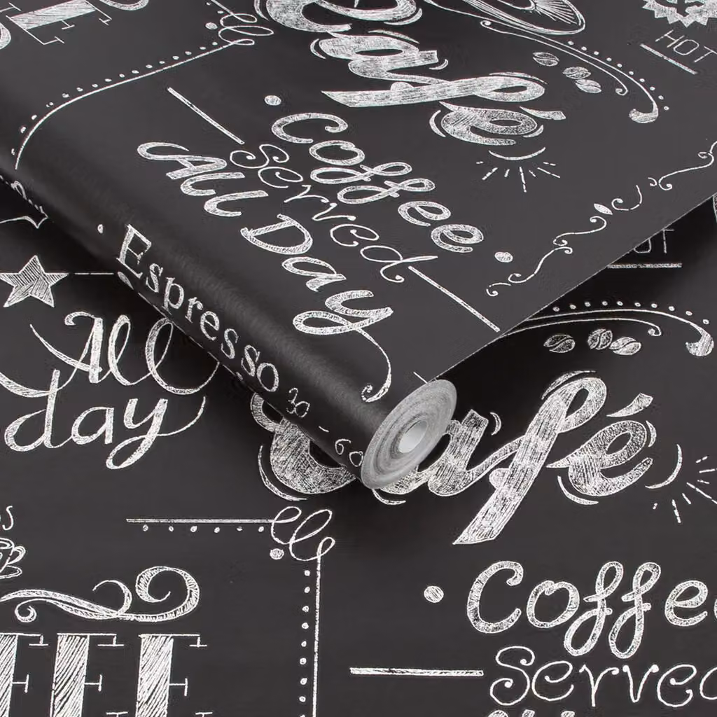 Superfresco Easy Black and White Coffee Shop Typography Wallpaper, W: 52 cm, L: 1000 cm – 3