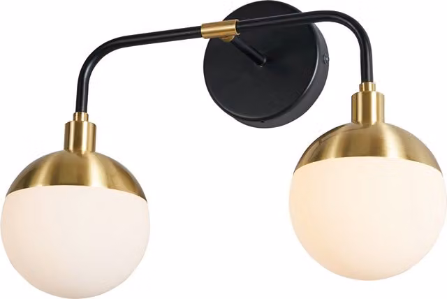 Litecraft Sydney 2 Light Modern Bathroom Wall Light in Brass and Glass