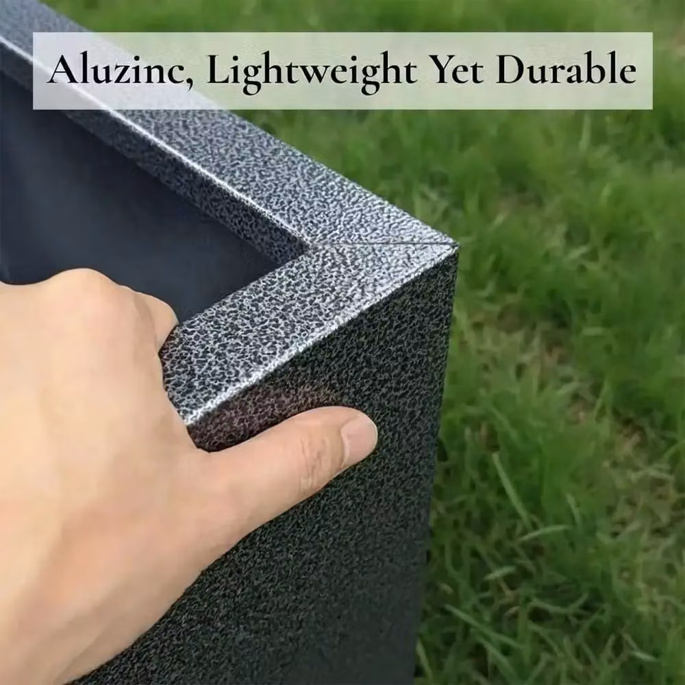 Tulipy Galvanised Steel Tall Square Planter, Silver and Black, W/D/H: 32 x 32 x 75 cm – 3