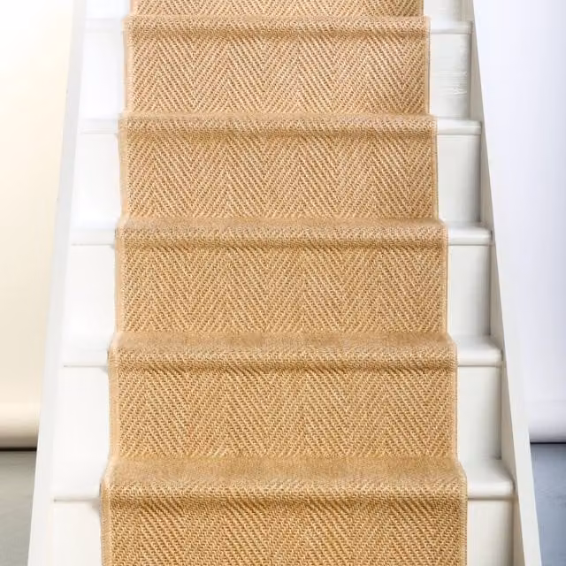 RainbowHome Herringbone New England Beige and Gold Stair Runner, W: 60 cm, L: 700 cm
