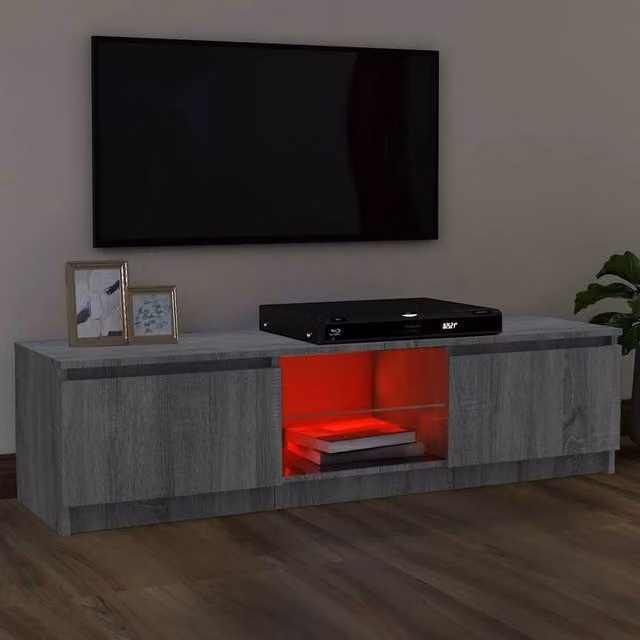 Berkfield Home Modern TV Cabinet with LED Lights in Grey Sonoma, W: 120 cm, D: 30 cm, H: 35.5 cm – 1
