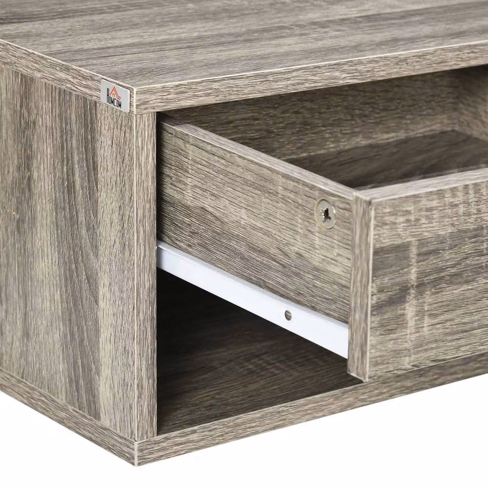 STILVORA Set of 2 Modern Wall Mounted Floating Bedside Tables with Drawer and Shelf in Grey – 5