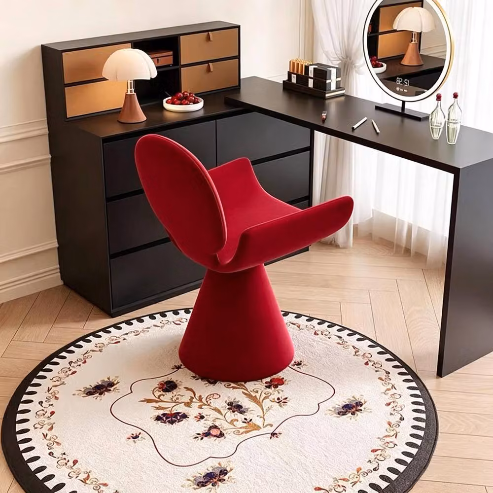 STILVORA Modern Red Velvet Rotatable Dressing Stool with Upholstered Frame – 2