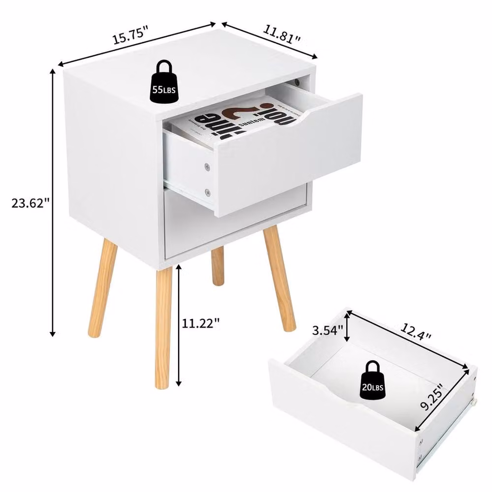 SPETLEK White Bedside Table Nightstand Cabinet – 2