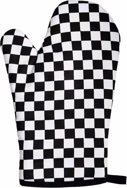 Orsina Check Mate Single Oven Glove in Black and White Cotton with Quilted Heat Protection