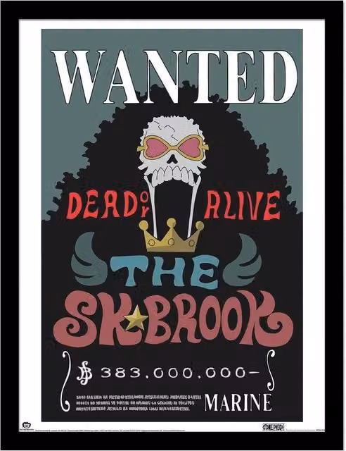 One Piece Wanted Brook Framed Paper Poster in Black and Multicolour