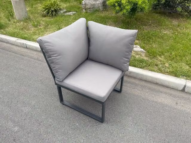 Fimous Aluminium Outdoor Garden Single Corner Sofa with Seat and Back Cushions in Dark Grey