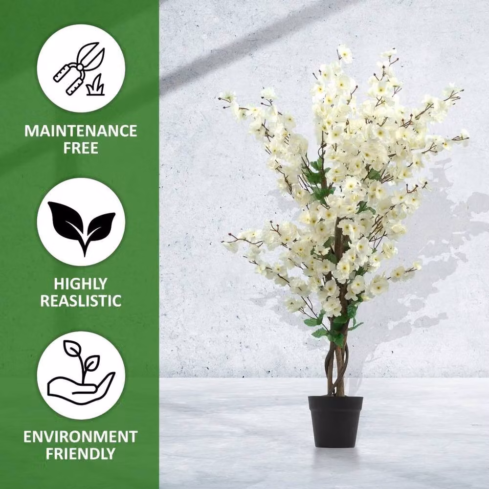 EONLION Artificial White Cherry Blossom Tabletop Tree, Height: 100 cm – 4