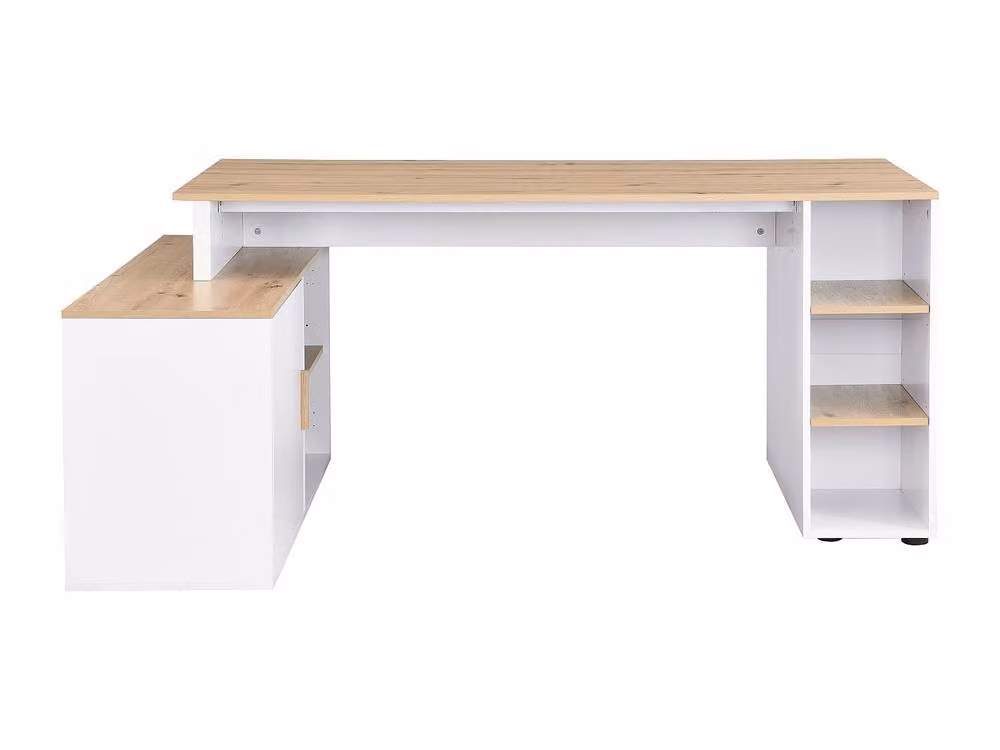 Vente-unique ROMIARA Corner Desk with Storage in White and Light Oak MDF, W: 120 cm, D: 73 cm, H: 76 cm – 2
