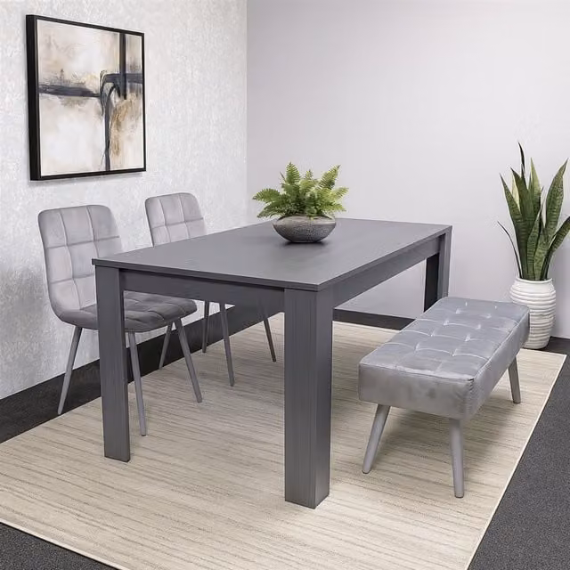KOSY KOALA Modern Dining Table Set in Brown and Grey with 2 Grey Velvet Chairs and 1 Grey Bench – 1