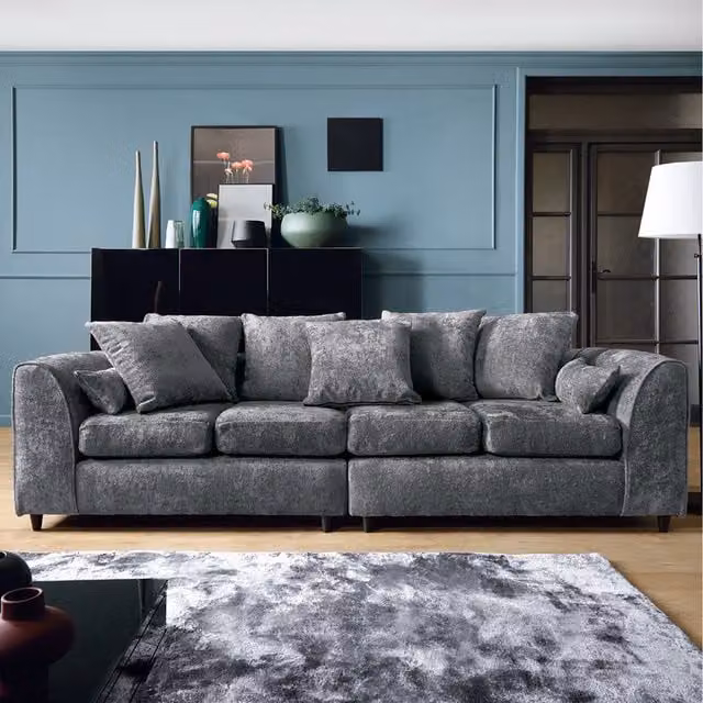 Abakus Direct Harriet 4-Seater Crushed Chenille Upholstered Sofa in Dark Grey