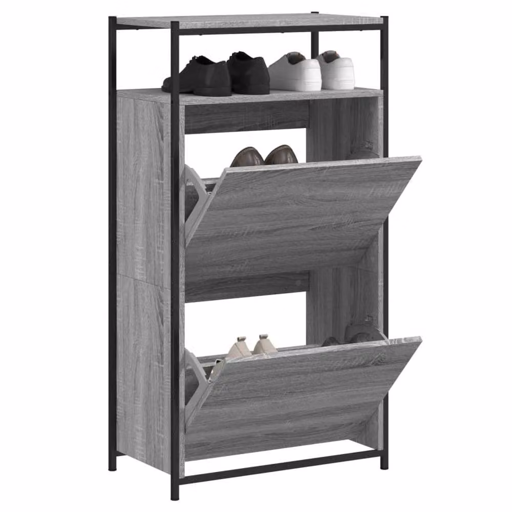 Berkfield Home Grey Shoe Cabinet with Tilting Compartments and Drawers, W: 60 cm, D: 34 cm, H: 112 cm – 2
