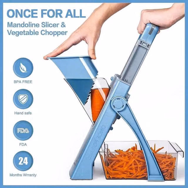 NESTLUNE Safe Mandoline Vegetable Slicer with Adjustable Thickness and Multiple Blades, Blue, W: 100 cm, D: 15 cm, H: 15 cm