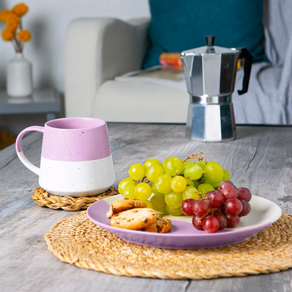 Nicola Spring Colour Block Flecked Stoneware Belly Coffee Mugs, 370ml, Purple, Set of 4 – 4