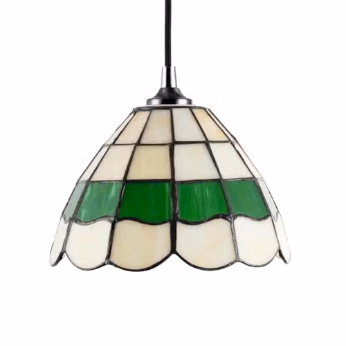 Happy Homewares Classic Round Stained Glass Tiffany Pendant Lighting Shade in Green and Amber, W: 21 cm, H: 12 cm