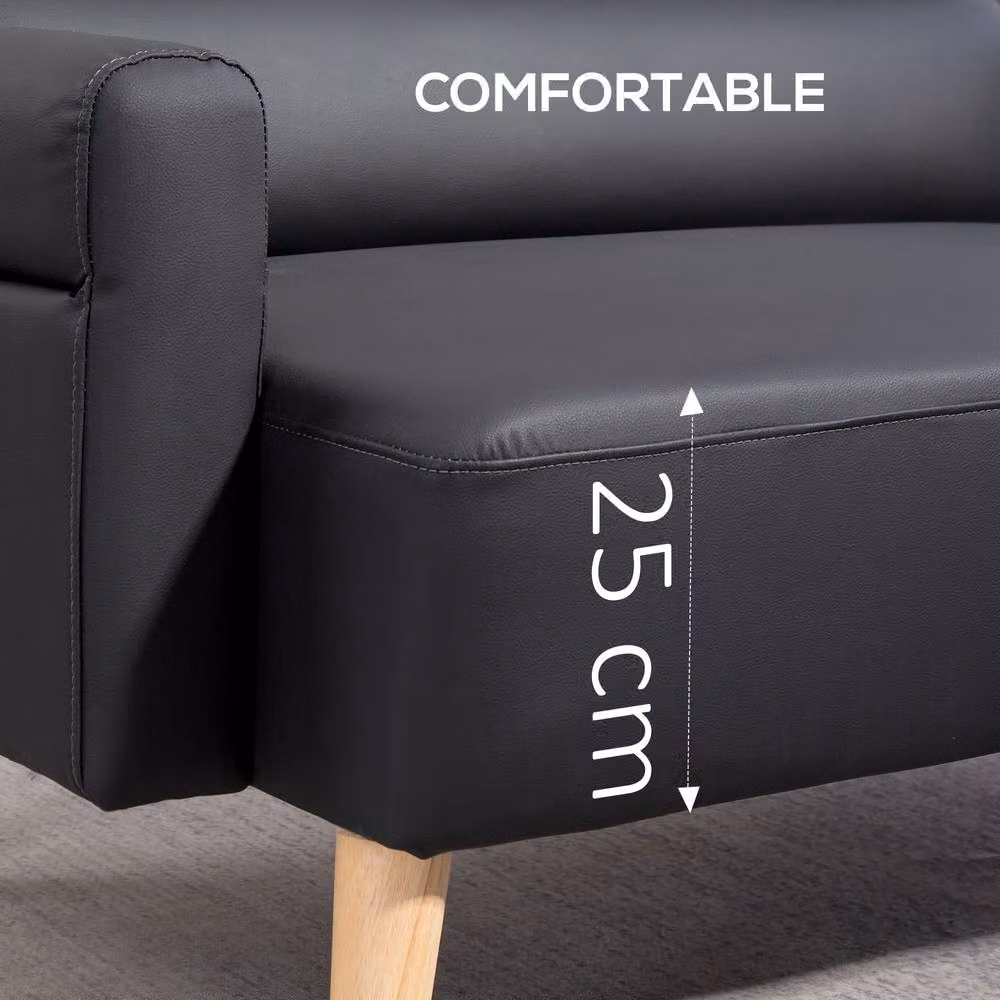 STILVORA 2 Seater Modern Sofa in Black Synthetic Leather – 3