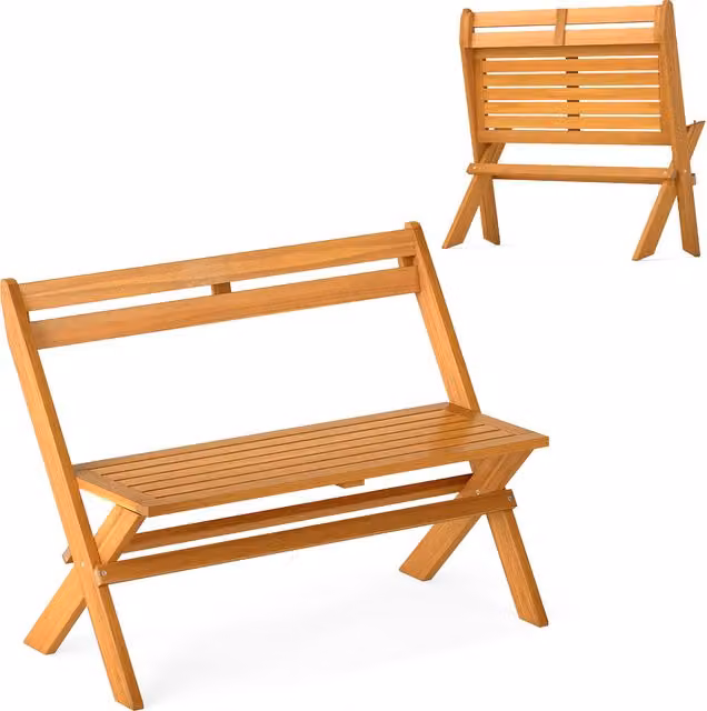 COSTWAY 2-Person Foldable Outdoor Garden Bench in Brown Acacia Wood