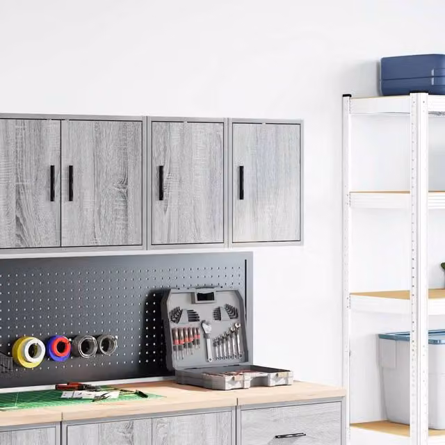 Berkfield Home Set of 2 Grey Sonoma Wall Mounted Garage Cabinets with Hinged Doors and Internal Shelves