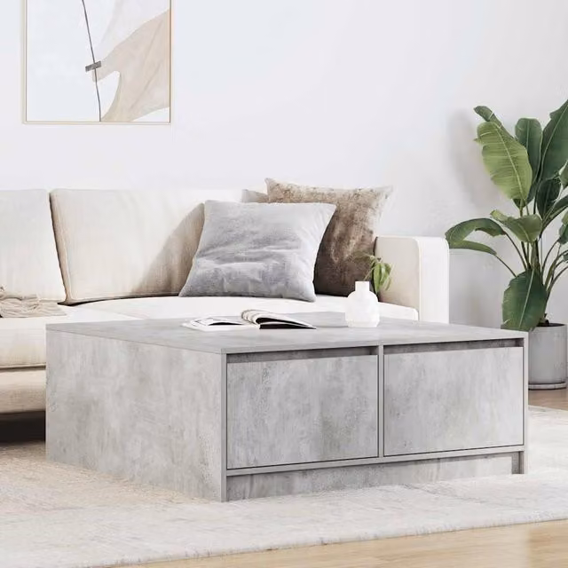 Berkfield Home Coffee Table with Drawers in Concrete Grey, W/D/H: 100 x 100 x 40 cm