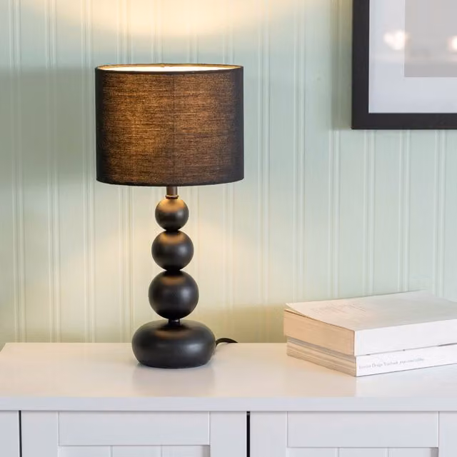 ValueLights Marissa Stacked Ball Table Lamp in Black with Fabric Shade