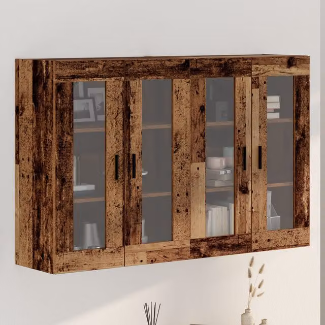 Berkfield Home Wall Mounted Cabinets, 2 Piece Set in Brown Old Wood, W/D/H: 69.5 x 34 x 90 cm