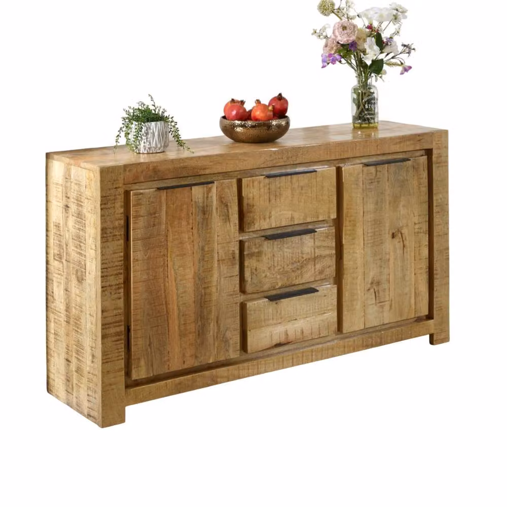 Wyld Haus California Modern Solid Mango Wood Large Sideboard with 2 Doors and 3 Drawers, Brown, W/D/H: 145.0 x 40.0 x 80.0 cm – 2