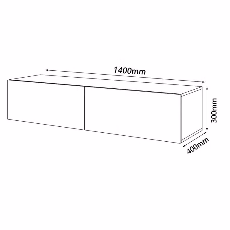 ERGOVEXA High Gloss Floating TV Unit Stand Cabinet in White, W/D/H: 140 x 40 x 30 cm