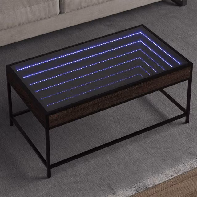 Berkfield Home Infinity LED Coffee Table in Brown Oak, W/D/H: 90 x 50 x 41 cm