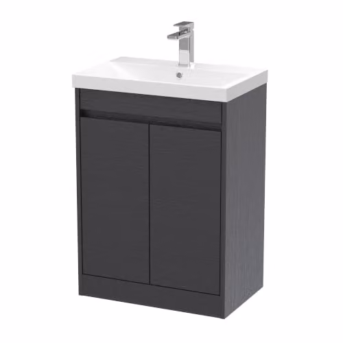 Balterley Chartley 2 Door Floor Standing Bathroom Vanity Unit with Thin Edge Basin and Soft Close Doors, Graphite Grey, W: 62 cm, D: 39.5 cm, H: 83.5 cm – 2